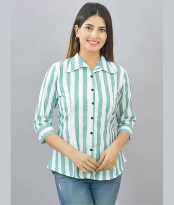 QuaClo Women Striped Cotton Shirt ( Green )