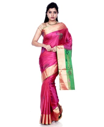 Elegant Pink Kanchipuram Silk Saree with Peacock Motifs