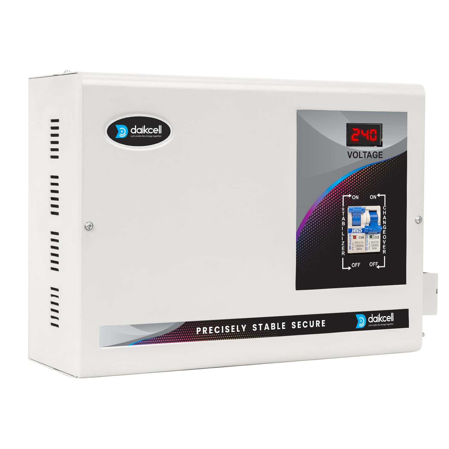 Daikcell 3 KVA 90V-300V Heavy Duty Mainline Voltage Stabilizer for Home - 2400W- 5 Year Warrenty - DSR011 - White