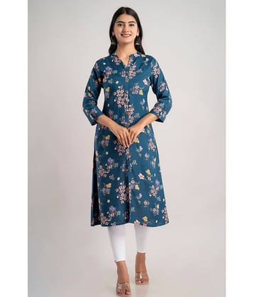 MAUKA - Blue Rayon Women's Front Slit Kurti ( Pack of 1 )