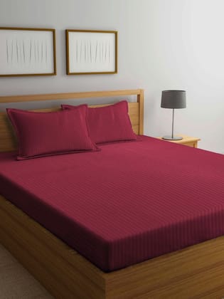 Maroon Striped 300 TC King Bedsheet with 2 Pillow Covers