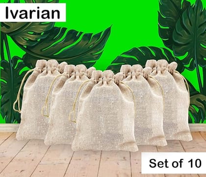 IVARIAN Drawstring Storage Potli pouches for Small Jewelries, Money, Gift Bags, Birthday, Wedding return gift (10x14cms) - Set of 10