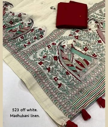 Kalpana Creation Linen Printed Regular Saree With Unstitched Blouse Piece ( Multicolor )