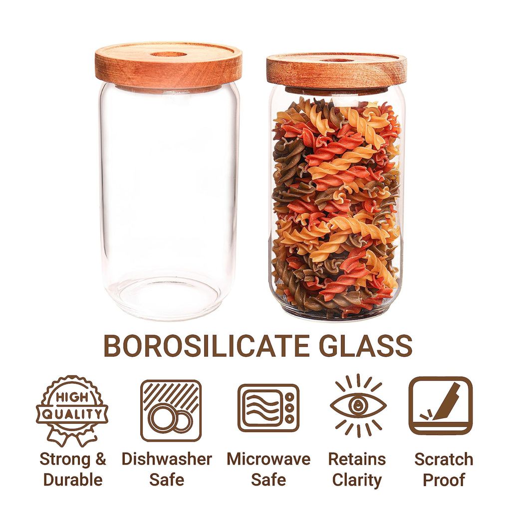 Femora Borosilicate Glass Jar with Bamboo Lid Air-700 ml, Tight Jar, 4pcs