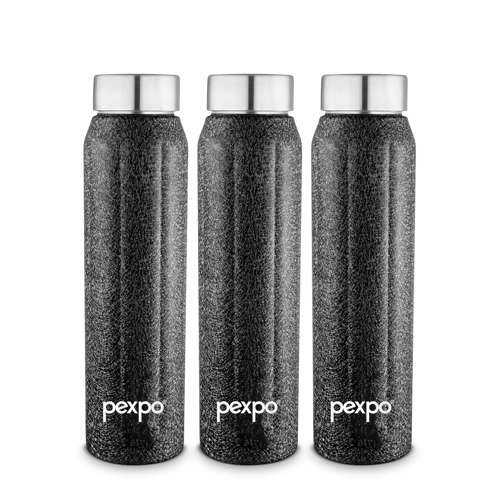 PEXPO Stainless Steel Fridge Water Bottle, 700ml, Black | Eco-Friendly Water Bottle Suitable For Adults & Kids (Pack of 3)