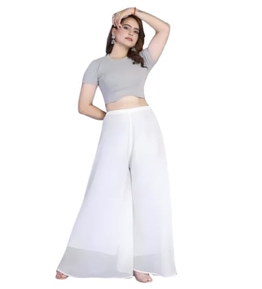 Generic Women's Georgette Solid High-Rise Wide Leg Flared Palazzo Pants with Elastic Waist, Ankle Length Trousers for Daily, Office and Casual Wear (White, 2XL, Pack of 1, Design 67540)