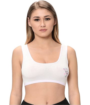 Elina White Cotton Solid Sports Bra