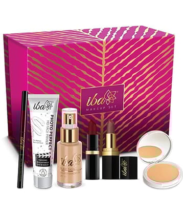 Iba Makeup Gift Set Dusky Foundation, Compact, Primer, Lipsticks, Kajal, (Pack of 1)