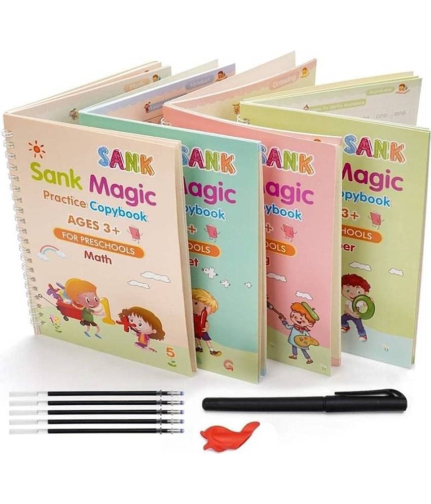 Sank Magic Practice Copybook, (4 Book + 10 Refill) Number Tracing Book for Preschoolers with Pen, Magic Calligraphy