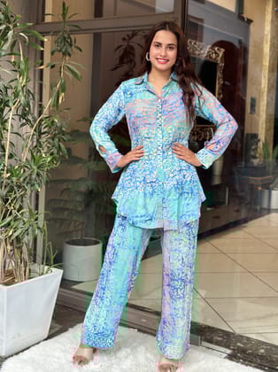 Turquoise Elegance Coord Set-S