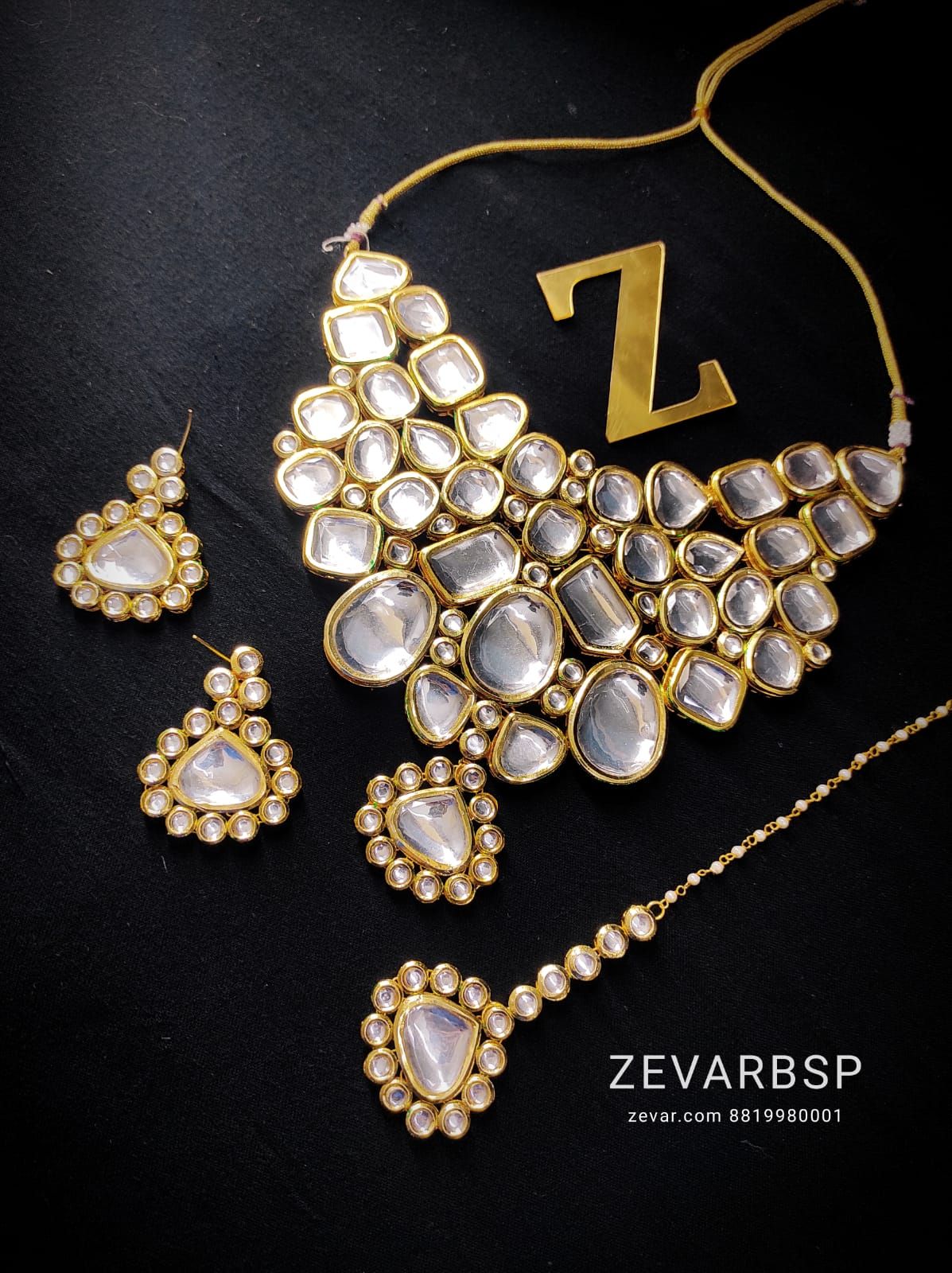 ZEVAR | Kundan Choker Necklace With Earrings & Maangtika