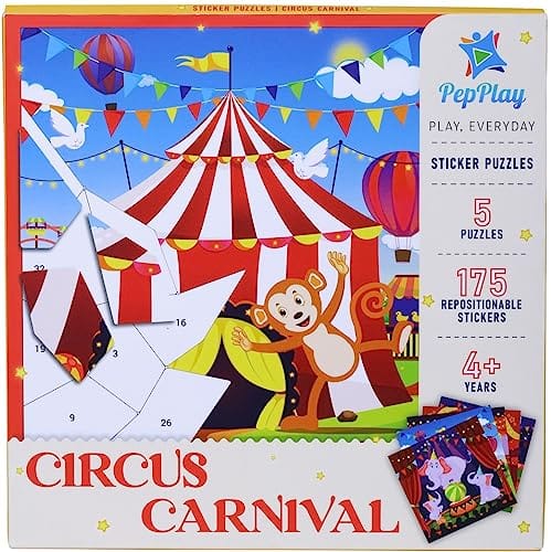         PepPlay Circus Carnival Sticker Puzzle with Set of 5 Jigsaw Puzzles, Educational, Brain/Fun Activity, Essential Skills, Visual Discrimination for Kids, Children, 4 Years Old and Above (23 x 23 cm)       