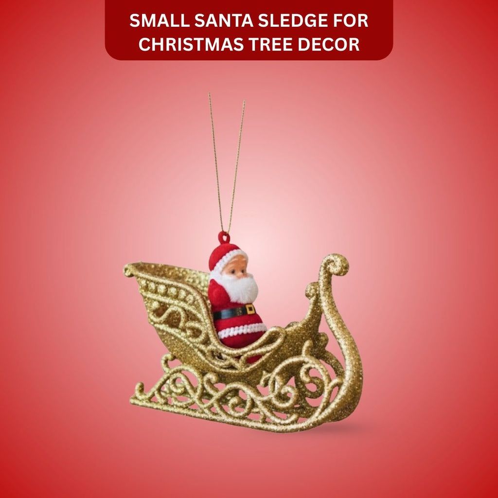 Small Santa on Golden Shimmery Sledge for Christmas Tree Decor - 1PC - Party and Festive Needs | Buy online on ZillyBuy