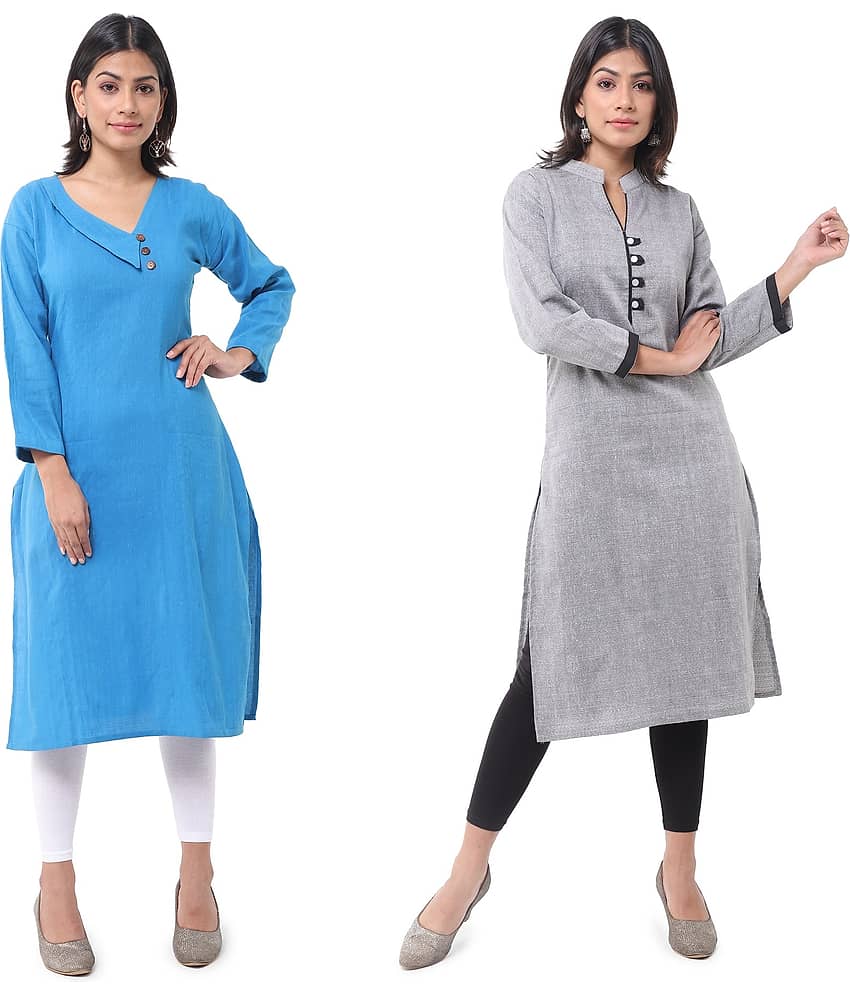 DESHBANDHU DBK - Multicolor Cotton Women's Straight Kurti ( Pack of 2 )