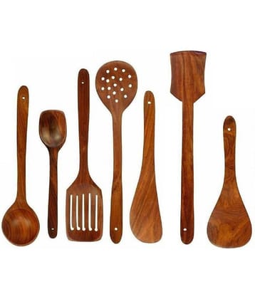 erum - Brown Wood Mixing Spatula ( Pack of 7 )