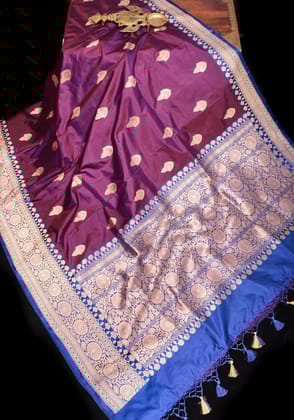Purple Dual tone Banarasi Katan Silk Saree with Zari detailing | SILK MARK CERTIFIED