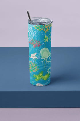 Stunning Sealife Skinny Tumbler With Metal Straw