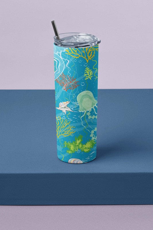 Stunning Sealife Skinny Tumbler With Metal Straw