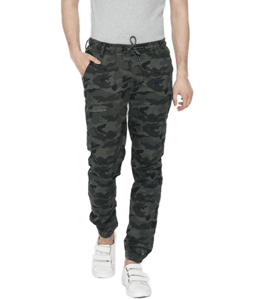 IVOC Men Olive Green & Black Slim Fit Printed Joggers