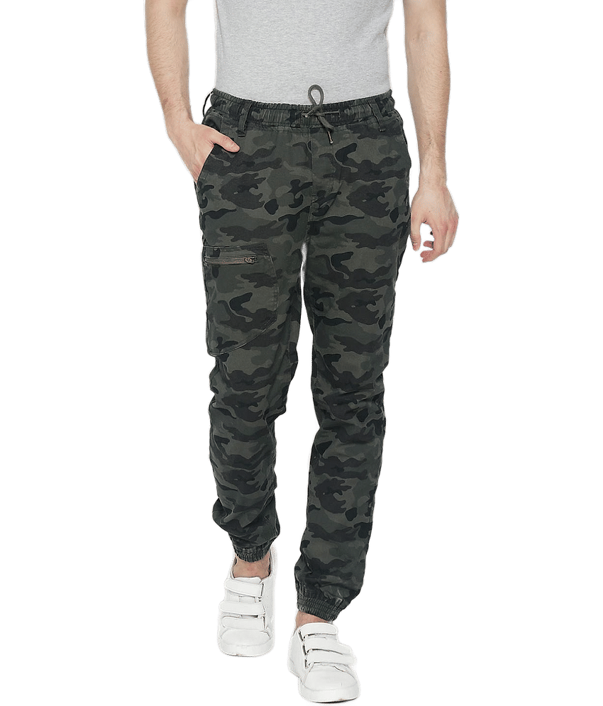 IVOC Men Olive Green & Black Slim Fit Printed Joggers