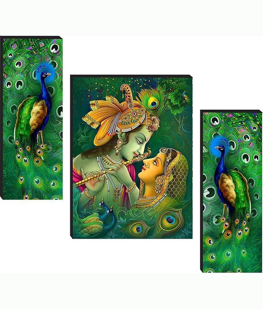 SNDArt Set Of 3 Radha Krishna Wall Paintings For Living Room 12 x 18 inch