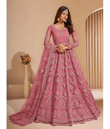 KV Fashion Purple Flared Net Women's Semi Stitched Ethnic Gown ( Pack of 1 )
