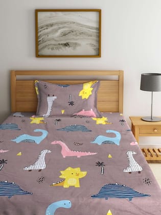 Brown & Blue Cartoon Characters Fitted 300 TC Single Bedsheet With 1 Pillow Cover