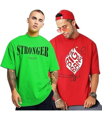 Leotude Pack of 2 Cotton Blend Oversized Fit Men's T-Shirt ( Red )