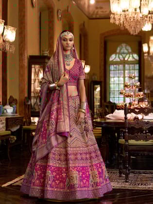 Violet Silk Readymade LehengaCholi with Mirrorwork