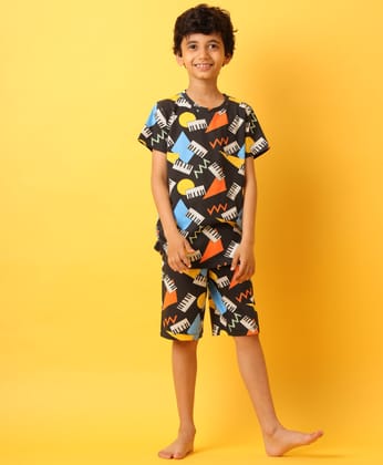 PIANO BLACK BOYS SLEEPWEAR SHORT SET - BLACK-0-6 MONTHS / 2N / BLACK