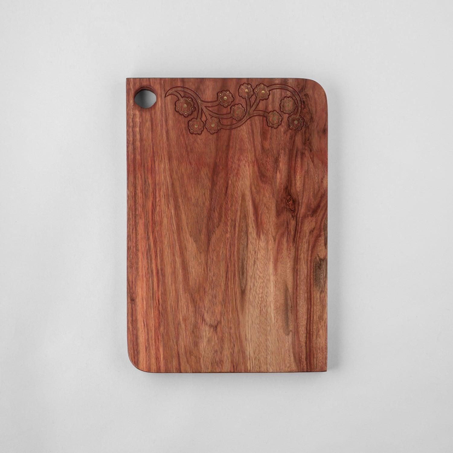 Rosewood with Brass Inlay Platter/Board-Brown / Wood with Brass / 12 inches x 8.5 inches x 0.75 inches