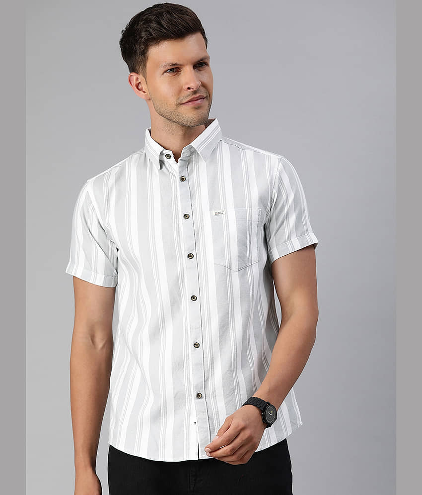 MAJESTIC MAN 100% Cotton Slim Fit Striped Half Sleeves Men's Casual Shirt - Light Grey ( Pack of 1 )