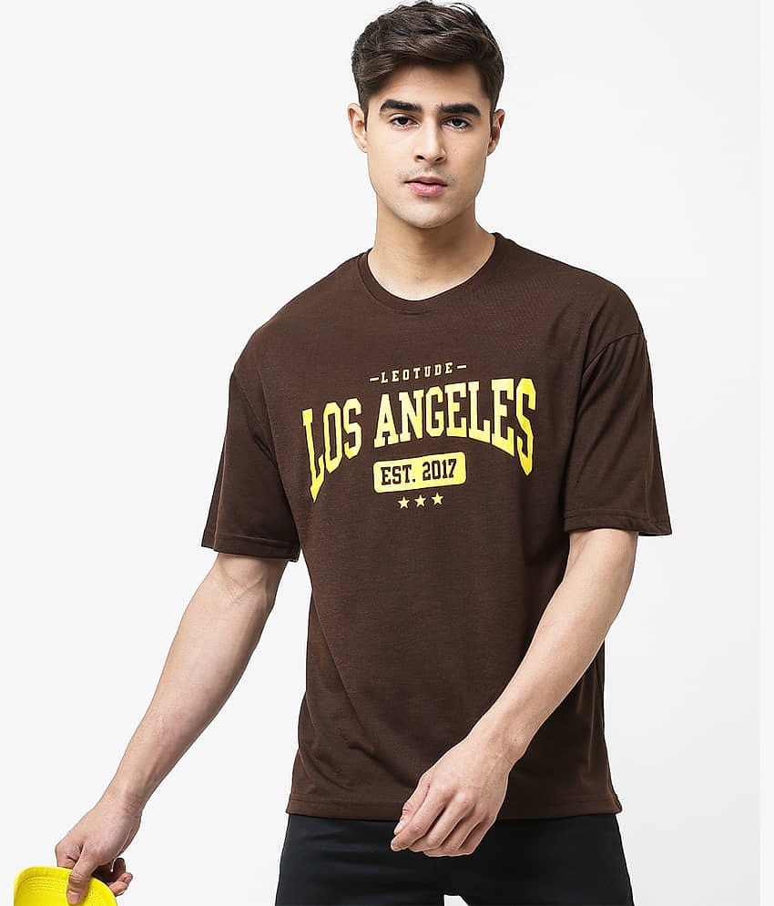 Leotude Pack of 1 Cotton Blend Oversized Fit Men's T-Shirt ( Brown )