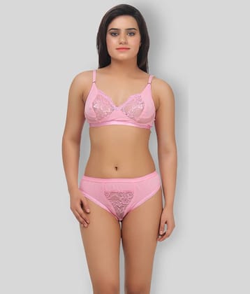 TCG Cotton Lycra Women's Bra & Panty Set ( Pink )