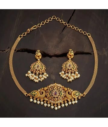 ROFARWORD Gold Brass Necklace Set ( Pack of 1 ) - Gold