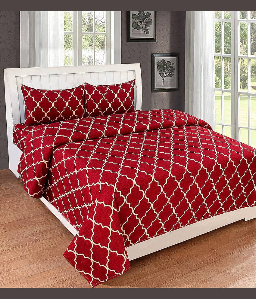 Neekshaa Glace Cotton 1 Double Bedsheet with 2 Pillow Covers ( Red )
