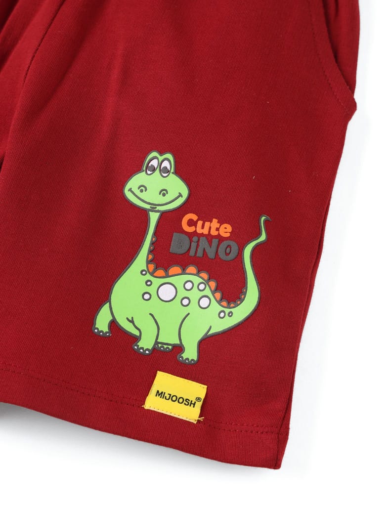 Stylish Kids Boys Shorts Cotton French Terry Winery Red Cute Dino 2025 at ShopCircuit | ONDC