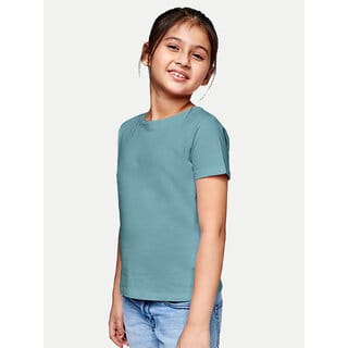 Girls Blue Solid Crew Neck T-shirt