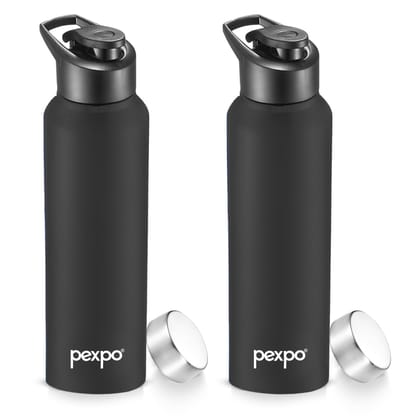 PEXPO Stainless Steel Sports/Fridge Water Bottle, 1000 ml, Knight Black, Chromo Xtreme with Sipper & Steel Cap | Eco-Friendly & Leak-Proof Water Bottle (Pack of 2)