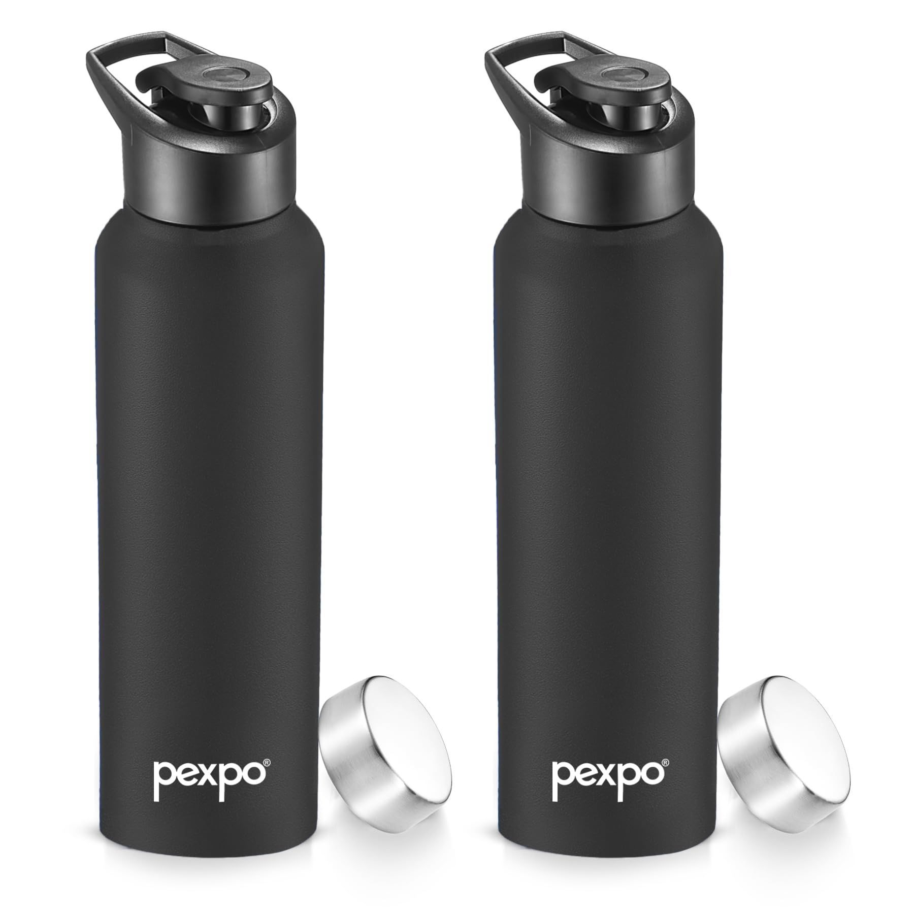 PEXPO Stainless Steel Sports/Fridge Water Bottle, 1000 ml, Knight Black, Chromo Xtreme with Sipper & Steel Cap | Eco-Friendly & Leak-Proof Water Bottle (Pack of 2)