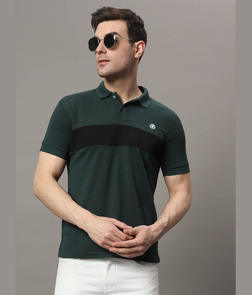 The Million Club Pack of 1 Cotton Blend Regular Fit Colorblock Half Sleeves Men's Polo T Shirt ( Olive Green )