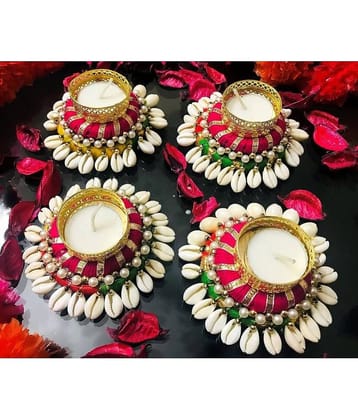 THRIFTKART Multicolour Table Top Brass Tea Light Holder - Pack of 4