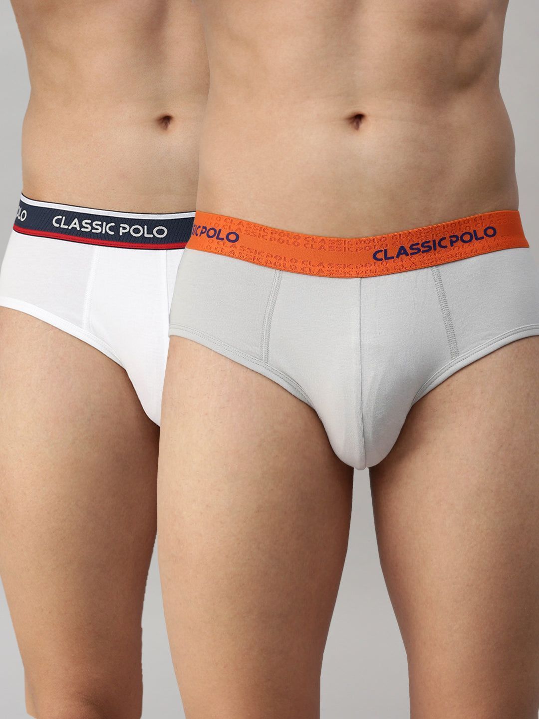 Classic Polo Men's Modal Solid Briefs | Scarce - White & Grey (Pack of 2)