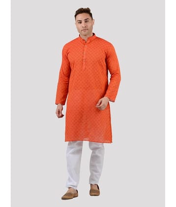 Maharaja - Orange Cotton Blend Regular Fit Men's Kurta Pyjama Set ( Pack of 1 )