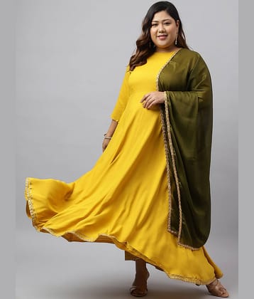 Janasya Rayon Solid Flared Women's Kurti with Dupatta - Mustard ( Pack of 1 )