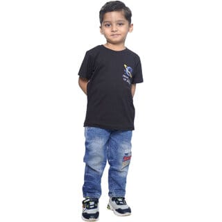 Kid Kupboard Cotton Baby Boys T-Shirt, Dark Black, Half-Sleeves, 4-5 Years KIDS7045