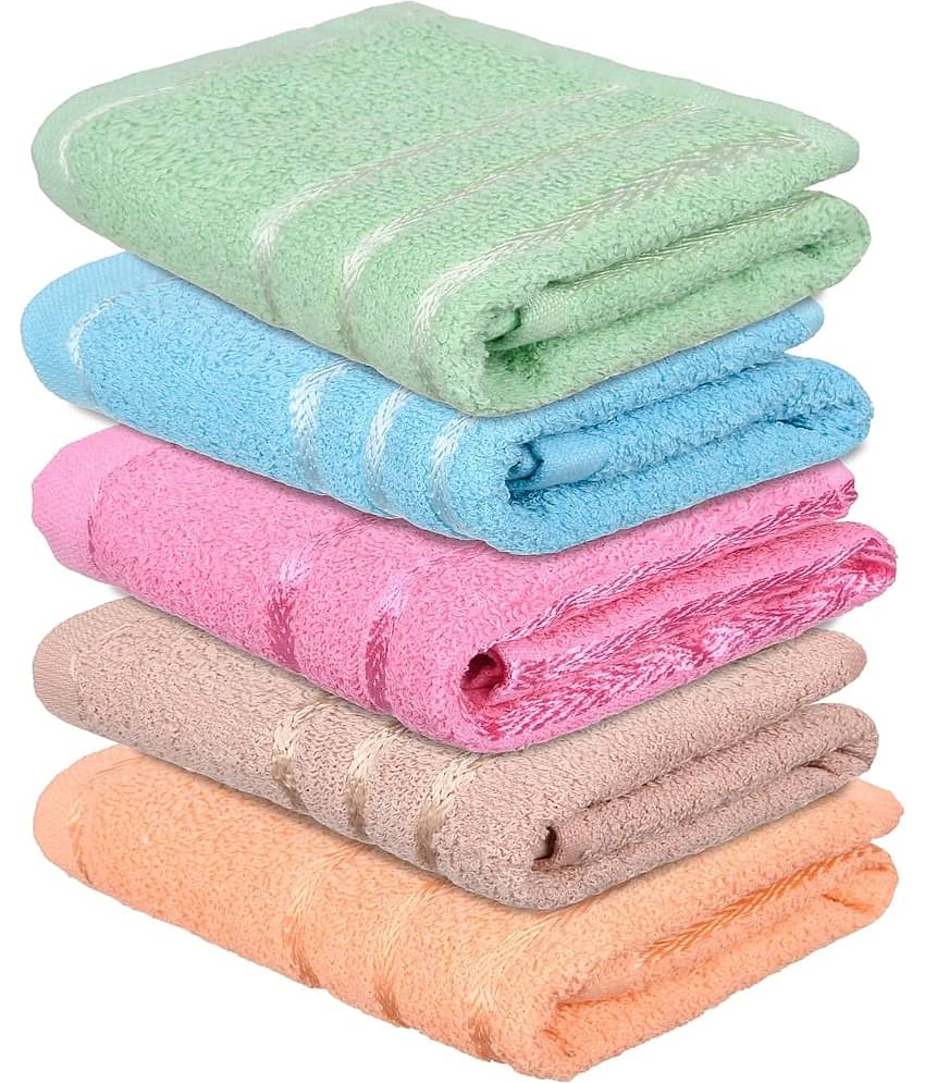 Swadesi E Shop Pack of 5 Cotton 351-400 -GSM Hand Towel ( Assorted )