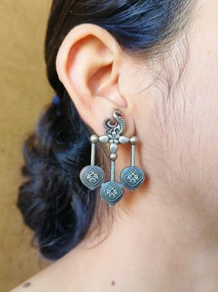 925 Silver Plated Antique Peacock Statement Earrings with Timeless Appeal | Sarichka