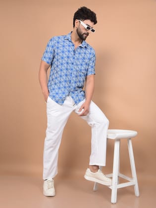 White Vertical Stripes 100% Cotton Relaxed Trousers-32 / White