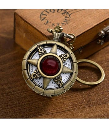 GT Gala Time Red Crystal Theme Pocket Watch Vintage Antique Metallic Gift Key Chain Key Chain
